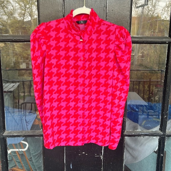 G by GIULIANA ~ Pink & Orange Houndstooth Top ~ Perfect Statement Piece ~ Size 4 - Picture 5 of 7